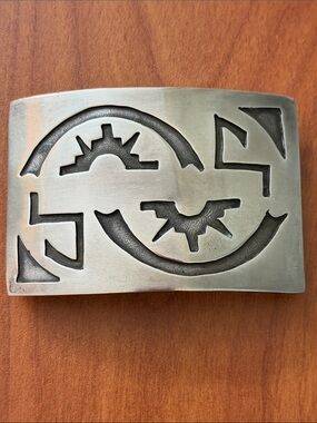 Vintage Sterling Native American-style overlay belt buckle Donavan Kinsel maybe